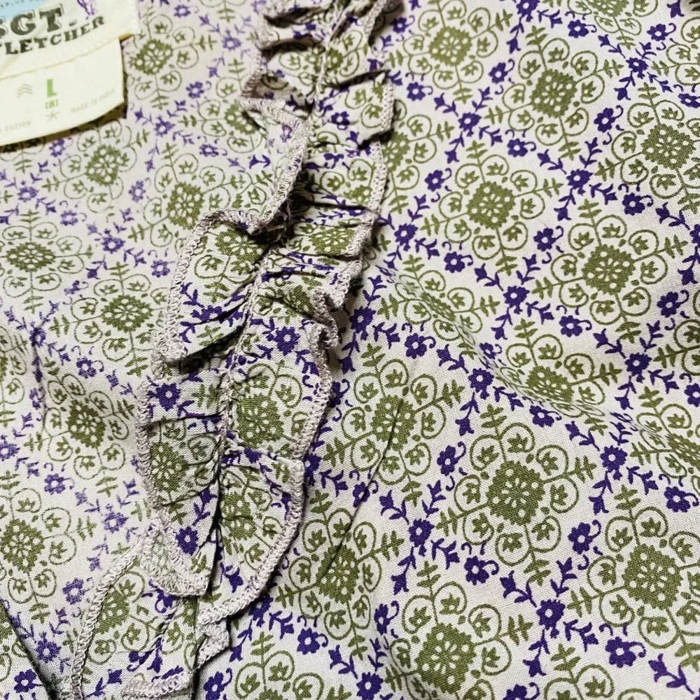 Peek Girls Midi Ruffled Wrap Dress Cap Sleeve Taupe Plum‎ Boho Size Large
